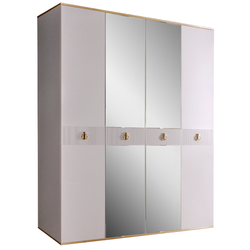 Распашные шкафы Шкаф 4-х ств. "Римини Соло" (с зеркалом) Белый/Золото Ярцево